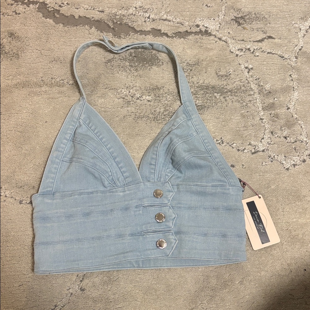 Denim Halter Crop Top Light Blue - Picture 5 of 6